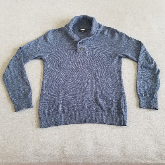 Express Navy Marled Shawl Neck Sweater - Picture 2 of 6